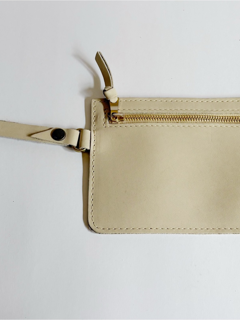 Portland Leather Beige Wristlet Card & Key Pouch with Gold Hardware